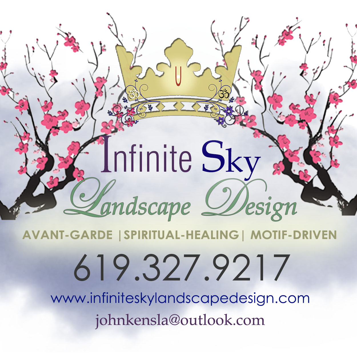 Infinite Sky Landscape Design front with crown and cherry blossoms