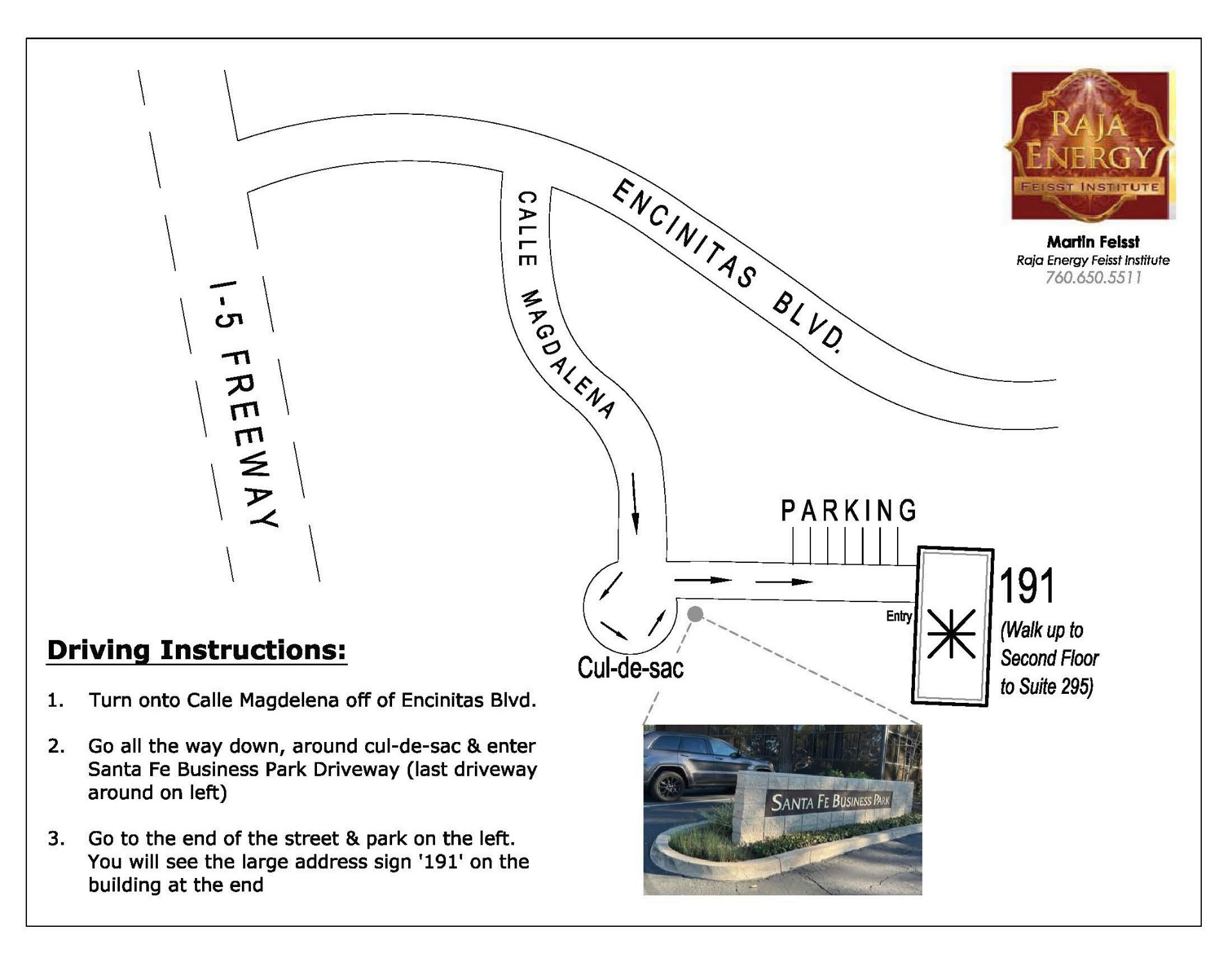 Raja Energy Feisst Institute driving directions map to Encinitas location