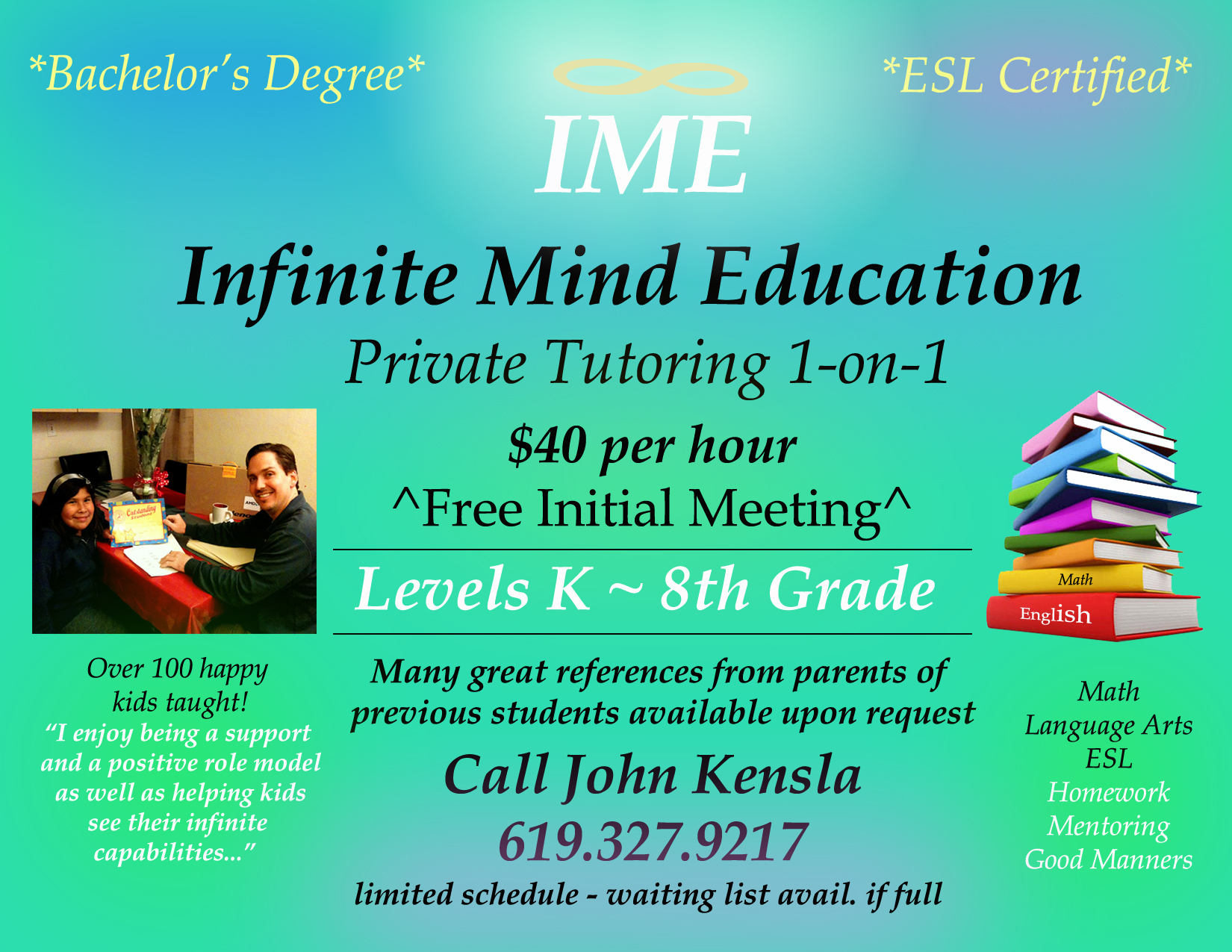 Infinite Mind Education — private tutoring K–8th grade flyer