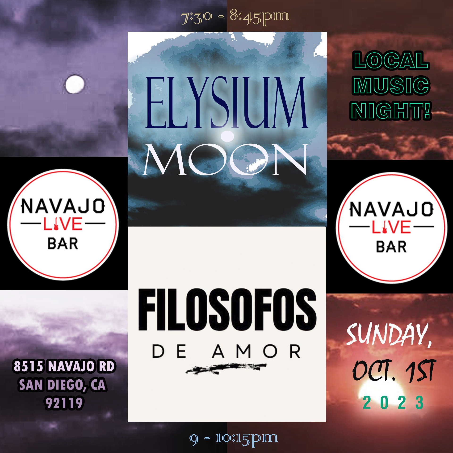 Elysium Moon & Filosofos de Amor at Navajo Live Bar flyer