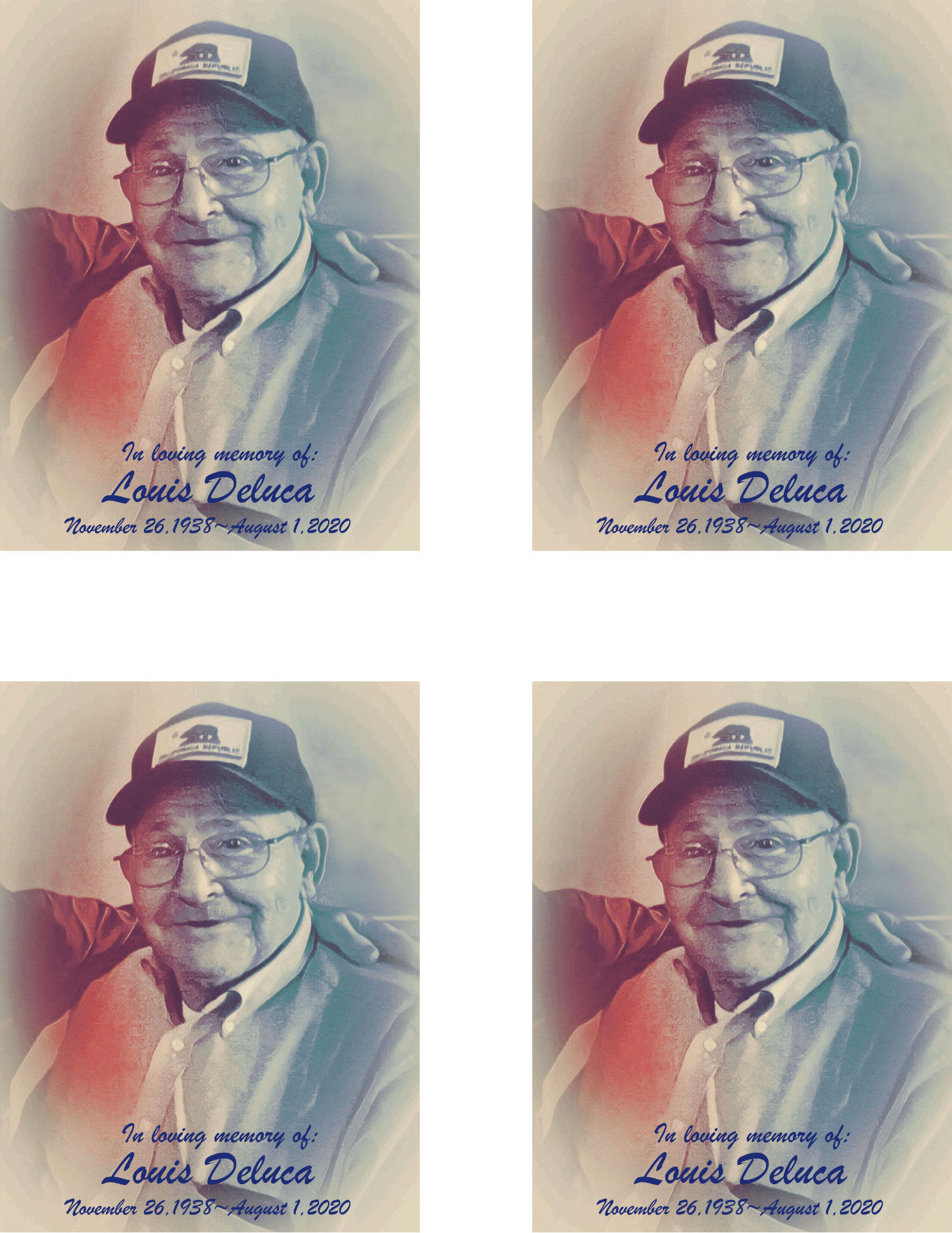 In loving memory of Louis Deluca prayer card set
